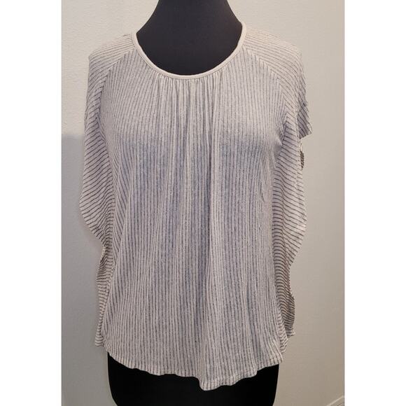 Pure Jill Striped Linen Blend Blouse –Sz M – Dolman Batwing Sleeve – Ivory Gray - Picture 1 of 9